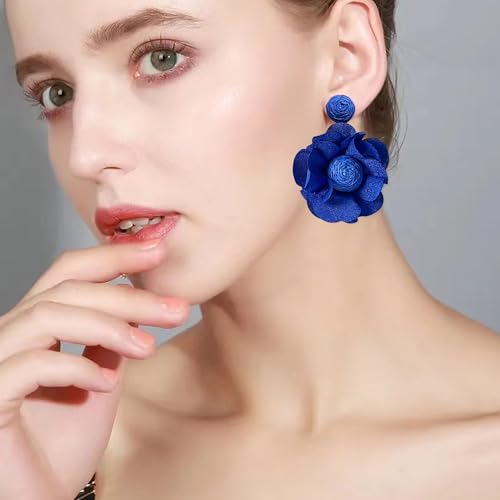 Rattan Flower Drop Earrings Raffia Dangle Boho Statement Earrings for Women4