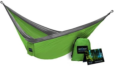 Portable Camping Hammock – Sturdy and Breathable Parachute Nylon Built; Multifunctional; Tri-Stitches – Best for Both Indoor & Outdoor Camping - Single, Light Grey/Olive