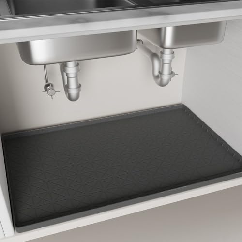Zeroupshop Alfombrilla gruesa de silicona protectora impermeable para fregadero, bandeja de silicona impermeable de grado alimenticio para gabinete de cocina, almohadilla antideslizante para