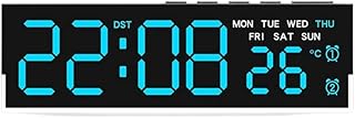 Reloj LED de pared digital grande que muestra la temperatura, fecha, día de la semana y hora con alarma y brillo ajustable para una visibilidad clara (B)