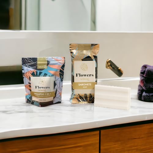 Kit Flowers 100 Sabonetes 10g 100 Shampoo 2 em 1 30mL Hotel Pousada Hospital Doação