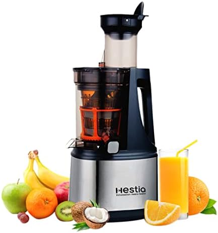 Hestia Nutri-Max Professional Cold Press Slow Juicer, 240 W motor | Patented Auger technology for 3x more juice | 3 Strainers for Juices, Sorbets, Nut Milk, etc | Longest warranty, easy usage | Grey