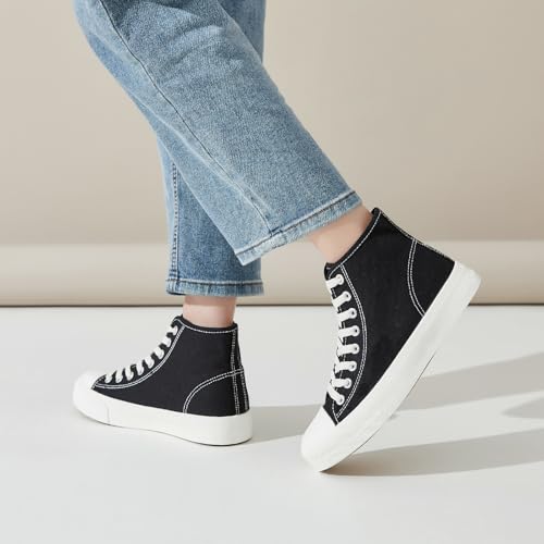 Image of Uoidru High Top Sneakers for Women Canvas Shoes White Canvas High Tops Women Casual Shoes Lace Up Fashion Sneakers