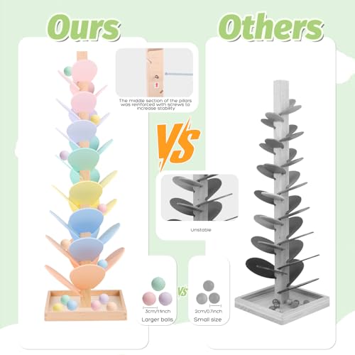 Marble Run Wooden Ball Drop Toys for 3-5 4-8 Wood Montessori Toys Music Tree for Toddlers Musical Game Learning Color Sorting Sensory Toys for Boys Girls 8-12 Gift (Height: 27.8in) (1.1in Balls) — view 6