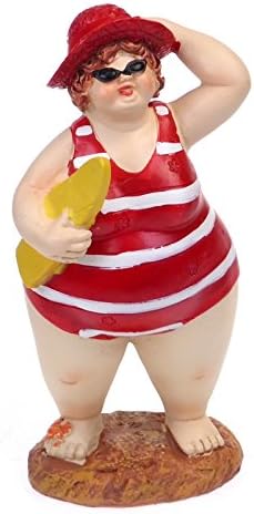 BIG & BEAUTIFUL Pair of Fat Beach Belle Lady Swimmers - BATHROOM ORNAMENTS - Humorous BATHERS Couple FIGURINES - 17cm