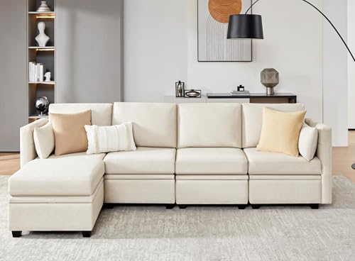 Weture Modular Sectional Sofa with Storage, L Shaped Sectional Couch for Living Room, Convertible Modular Sofa Couch with Ottomans, High Supportive & Soft Sponge, 5 Seat, Beige