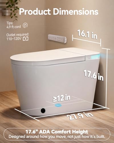 SmartWhale Electric Smart Toilet with Bidet Built In, ADA 17.6” Comfort Height for Modern Homes, Tankless One Piece, Water-Saving, Heated Seat, Warm Water, Air Dryer, Auto Lid, 1000g Flush - Thumbnail 2