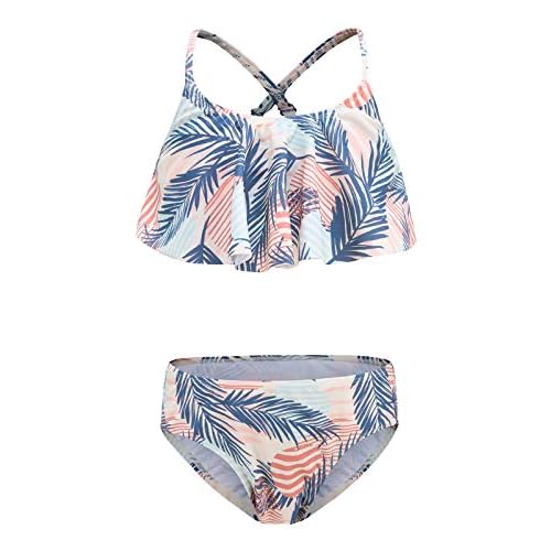 Moon Tree Mädchen Bikini Badeanzug Rüschen Hawaiian Badeanzug Strand Regenbogen, Palm Tree/Two Piece, 13-14 Jahre