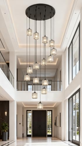 Meimond Long Chandeliers for High Ceilings,Modern Crystal Pendant Light,Raindrop Drop