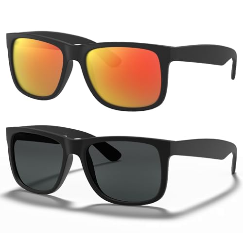 STGATN Polarized Mens Sunglasses, 2 Packs, No Slip Matte TR90 Frame, UV Protection ST065
