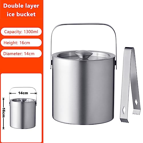 Elvaesther Balde de gelo isolado de aço inoxidável de parede dupla de 1,3 l com pinça de gelo para b