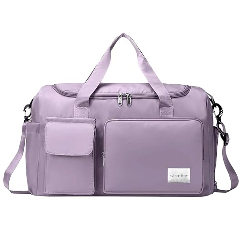 Storite Nylon 44 cms Imported Travel Duffle Bag Sports Gym Shoulder Bag for Women with Wet Pocket & Shoe Compartment Weekender Overnight Travel Luggage Bag (Purple, 44 x 18 x 29 cm), Purple, Luggage