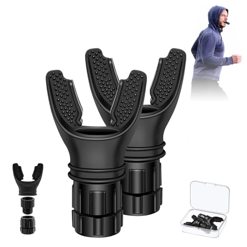 Breath Trainer, Portable Breathing Trainer for Men with Adjustable Resistance, Improve Endurancee and Strength for All,Daily Lung Trainer, Easy to Clean, 2PCS (Black)
