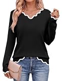 Kistore Pullover für Damen Modern Sweatshirt V-Ausschnitt Pulli Schwarz L...