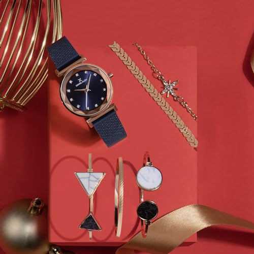 Image of Daniel Klein Stainless Steel Blue Dial Analog Gift Set Watch with Bracelet for Women (Pack of 6) - DKG002-1