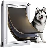 Dog Door for Door All Aluminum 3 Flaps White, Large Dog Doggy Doggie Door, Heavy Duty Pet Door for Dogs, with Insulation Flap and Lockable Closing Panel, Durable Rust Resistant, for Pets Up to 110lbs