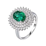 RDSGYZ Anillos de compromiso para mujer de platino, anillo de promesa de boda, tamaño H 1/2-V 1/2 girasol con esmeralda ovalada de 1,5 quilates y moissanita 0,85 quilates, 63 (20.1), Platino