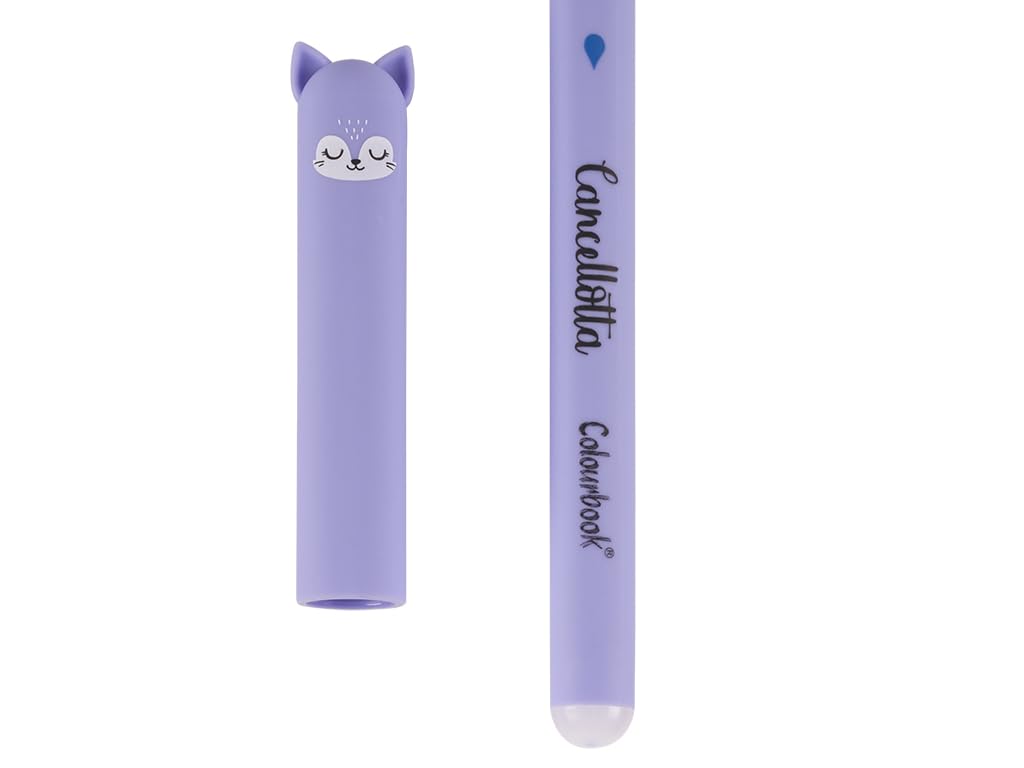 Colourbook Borrador - Juego de 24 bolígrafos borrables de gel azul, tinta azul termosensible, punta de 0,7 mm, recargables con toppers de animales, para escuela, tareas, estudio y diario