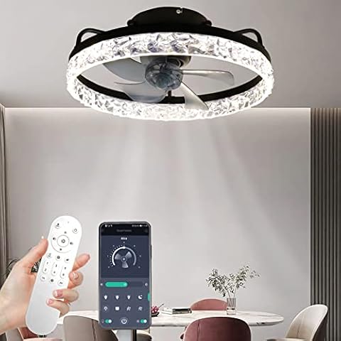 Deckenventilatoren mit Beleuchtung, dimmbarer Deckenventilator mit Fernbedienung, 6-stufig einstellbare Windgeschwindigkeit LED drehbare Deckenventilatoren für Schlafzimmer, Wohnzimmer Cover