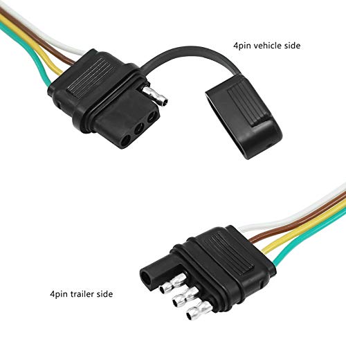 Image of Hoypeyfiy 4-Way 32 inch Flat Trailer Light Wiring Harness with Dust Cover 4 Wires 4 Pin Trailer Plug 4 pin Flat Wire Extension Male & Female Connector Replacement Connector for Trailer Hitch Wire
