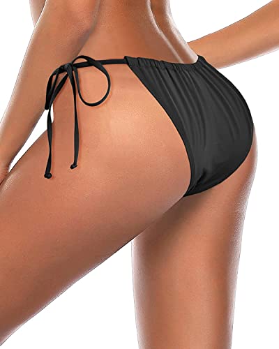 Holipick Black Cheeky String Bikini Bottoms Adjustable Coverage Tie Side Swimsuit Bottom Low Waist Bathing Suit Bottom M #TOP5