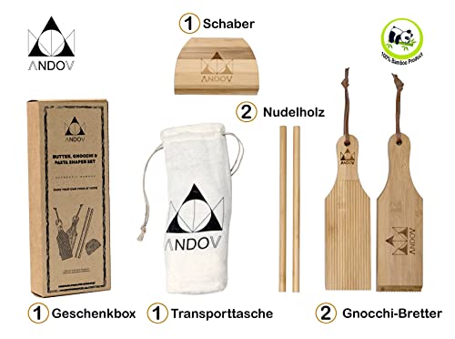 3-in-1 Manuelles Gnocchi & Garganelli-Set aus Bambus - Nudelbrett, Rollen & Butterformer - Traditionelle Pasta & Butterherstellung ohne Strom
