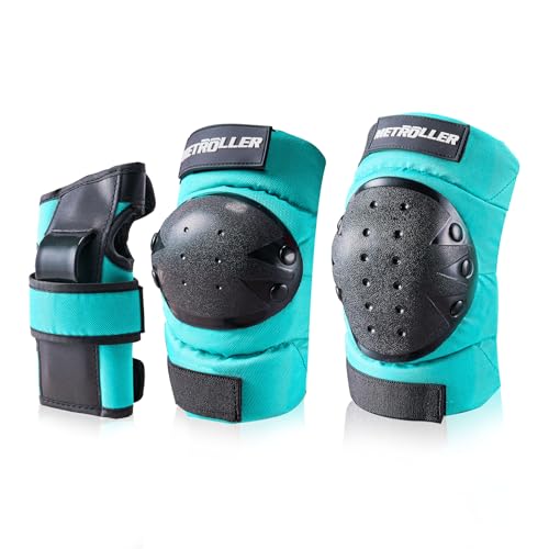 METROLLER Adult & Kids Protective Gear Set for Men, Women Youth Knee Pads, Elbow Pads & Wrist Guards 3 in 1 for Skateboarding Multi-Sports Protective Gear