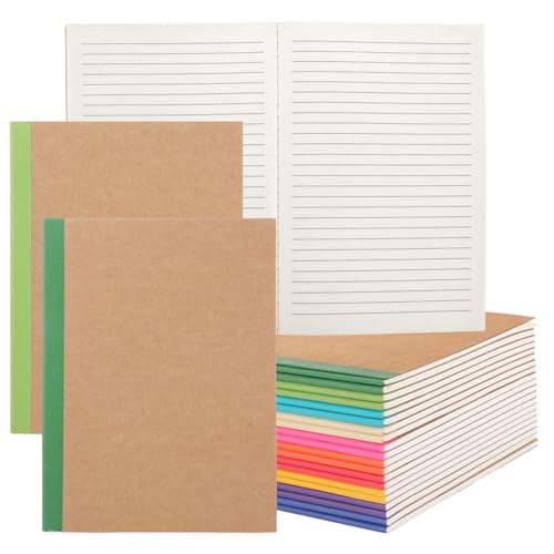 APACALI 20PCS A5 Notebook Multipack, 60 Pages Kraft Notebooks A5 Blank Notebooks, Plain Notebook a5 Notepad Lined for Diary, Memo, Office Supplies, 10 Colours