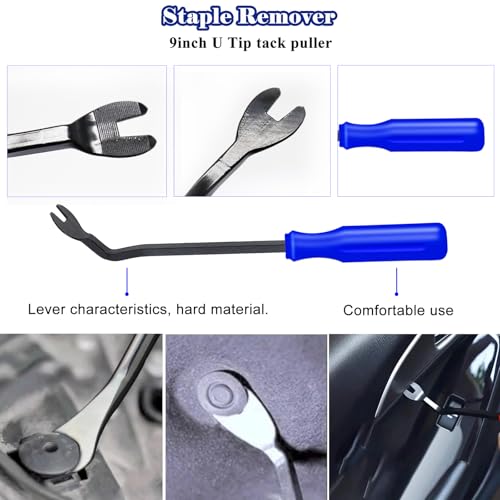Image of 5Pcs Upholstery Staple Remover Tool Set Including U Tip Tack Puller,Dual Head Mallet Hammer(Soft Rubber) with Replacement Head，Removal Pliers for Furniture Floor Photo Frame