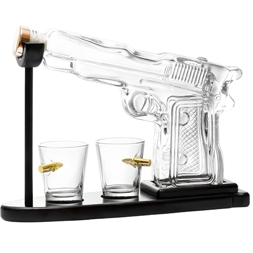 Focenat Whisky Geschenkset, Whisky Karaffe, Karaffe mit Gläsern, Schnaps Dekanter, Gun Dekanter Set mit 2 Bullet Gläsern, Geburtstagsgeschenk für Männer