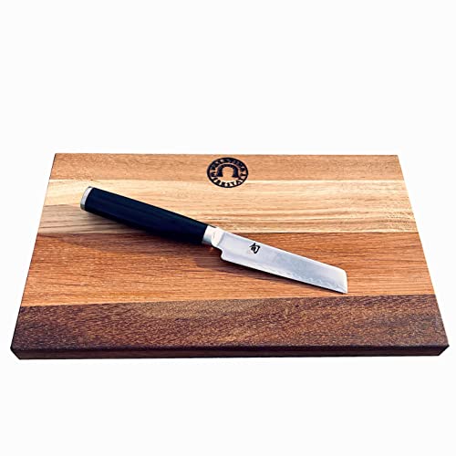KAI Shun Premier Tim Mälzer TMM-0700 ultrascharfes japanisches Officemesser | Damaszenerstahl | + massives Schneidebrett aus Eiche 30 x 20 cm | VK: 215 -
