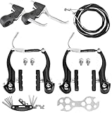 Coocnh Komplett-Set V-Bremse Universelle Fahrrad V-Bremse Set mit Werkzeug - Inkl. 2x V-Bremsen Bremshebel Bremszügen (165cm & 70cm) Multitool für MTB/BMX/Faltrad (Schwarz)