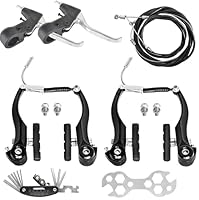 Coocnh Komplett-Set V-Bremse Universelle Fahrrad V-Bremse Set mit Werkzeug - Inkl. 2x V-Bremsen Bremshebel Bremszügen (165cm & 70cm) Multitool für MTB/BMX/Faltrad (Schwarz)
