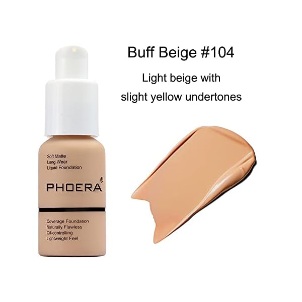 2-Pcs-Liquid-Foundation-30ml-Natural-Moisturizing-Highlighting-Matte-Oil-Control-Concealer-Facial-Blemish-Concealer-Color-Changing-Foundation-for-Women-Girls-104-Buff-Beige-105-Sand BestLand 2Pack PHOERA Foundation Full Coverage Liquid Foundation Cream - Long-lasting Lightweight Concealer - Oil-Free Formula - Natural Shade - Suitable for All Skin Types (104 Buff Beige & 105 Sand)