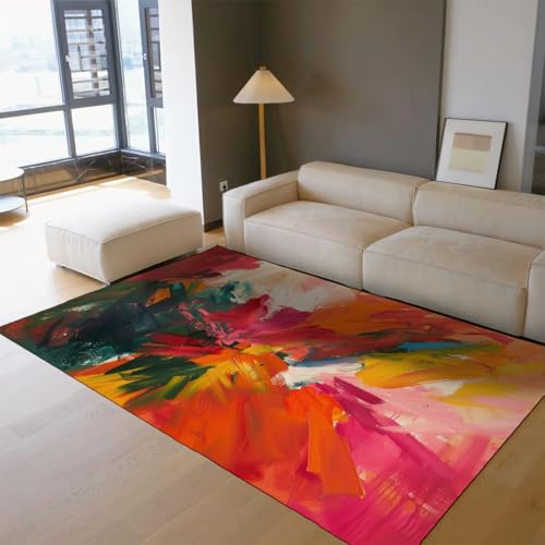 Tapis de salon abstrait lavable et antidérapant pour trafic intense - 3