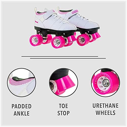 Chicago Skates Bullet Speed Quad Roller Skates – Durable, Top Performance Indoor/Outdoor Youth Skate Shoes for Kids, Boys & Girls Beginner 62mm Urethane Wheels & Low-Cut Ankle Boots for Agility 7-12