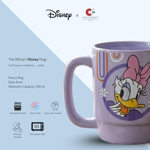 Image of Clay Craft - Official Daisy Duck Print, Fine Ceramic Coffee Mug, 500 Ml | Cartoon Character Gift Mug for Kids & Adults | Microwave & Dishwasher Safe | Disney Licensed
