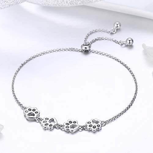 Bisaer 925 Sterling Silver Dog Cat Paw Prints Bracelets Cat Bracelet Adjustable Bracelets For Women Girls Dog Mom Pet Lover Gifts Jewelry #TOP2