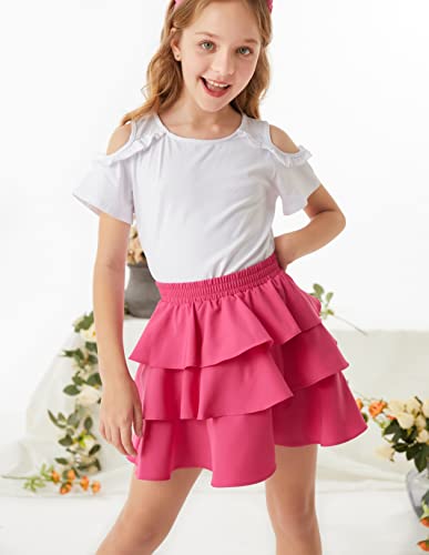 Grace Karin Girls Skirt 3 Layer Casual Ruffled Skirts For Girls Rose Red 6Y #TOP3