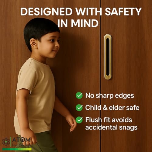 Image of Atom 7.6 Inches Sliding Concealed Door Handle | Brass Antique Wardrobe Handle for Cupboard, Drawer, Almirah, Kitchen Cabinet & Main Door (Set of 2, CH-317) | Cabinet Handle for Home Use