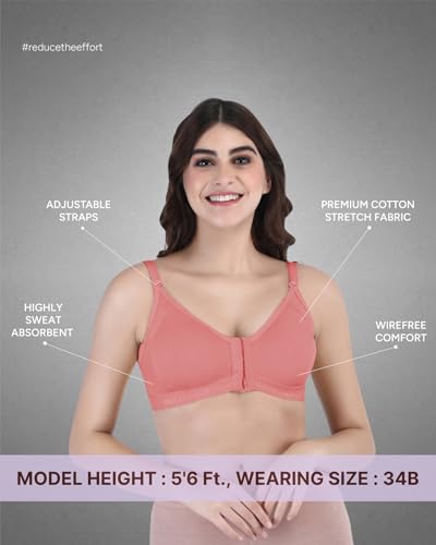 Image of BODYSIZE Cotton Front Open Bra for Women Daily Use | Non-Padded, Non-Wired | Sweat Absorbent Seamless Bra | Full Coverage Regular Wear | Twin Hook Adjuster (Cup Size: B)