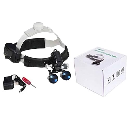 BONEW 5 W LED Chirurgische Medizinische Stirnlampe Stirnband 3,5 x 420 mm Vergrößerung Fernglas Lupe mit einstellbarer Lampe, verstellbarer Pupillendistanz (schwarz)