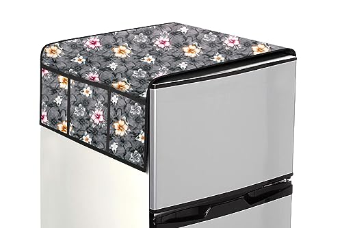 Image of The Furnishing Tree Fridge Top Cover Compatible for Samsung RT28C3032GS /HL, 236 LTR WxL 65x111 in CM Floral Pattern Multi Grey