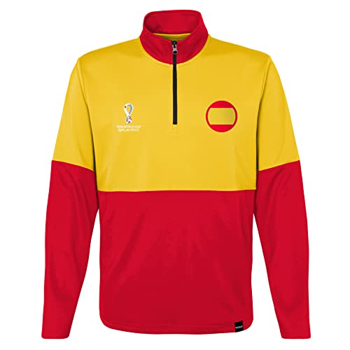 FIFA Official World Cup 2022 1/4 Zip Pull Over-Spain Cerniera a Un Quarto, Bianco/Giallo, XL Uomo