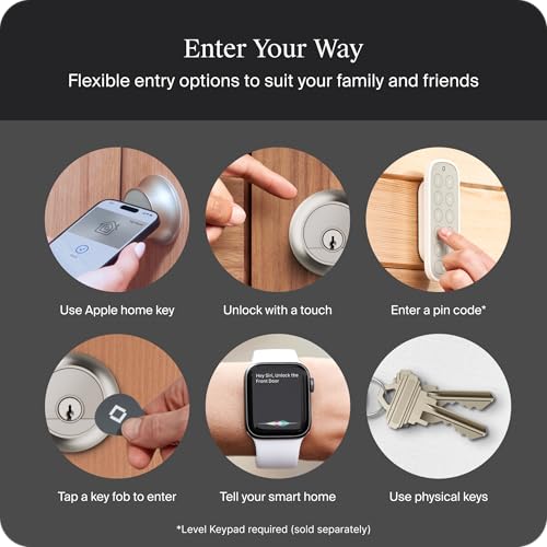 Level Lock Pro - World’s Smallest, Fastest, Innovative Smart Lock - Matter-Over-Thread Deadbolt Plus Apple Home Key - Keyless & Remote Access via Apple, Alexa, Google Home, SmartThings (Satin Nickel) - Image 7