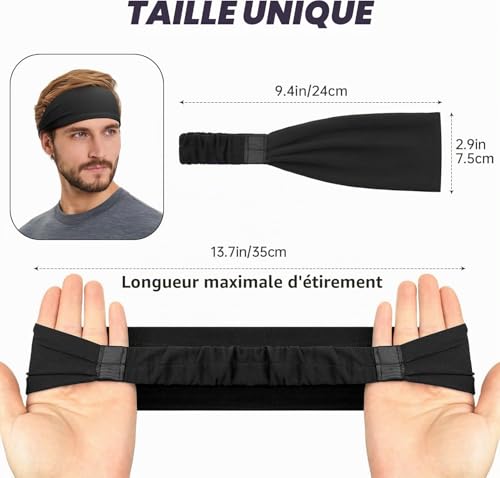 Tumurup Bandeau Sport Homme, 3 Pcs Antidérapant Bandeau Cheveux Homme Absorbant La Transpiration Serre Tete Homme Elastique Headband pour Running Fitness Gym Tennis – vue 6