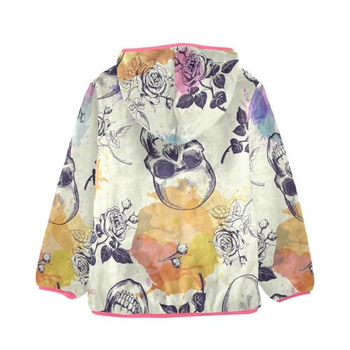 OTVEE Drawn Colorful Retro Skulls Rose Flowers Kids Hoodie Jacket Fall Spring Full Zip Warm Outwear Coat2