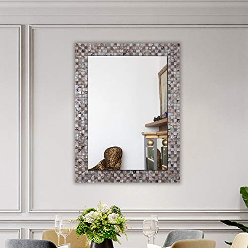 Chloe Lighting Reflection Verical/Horizontal Hanging Seashell Finish Rectangle Framed Wall Mirror 32'' Height #TOP5