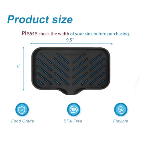 Image of SUBEKYU Silicone Kitchen Soap Tray, Sink Tray for Kitchen Counter /Soap Bottles, Sponge Holder and Organizer with Drain Spout, Black, [Size: 9.5 x 5 inch]