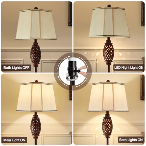 Image of Luvkczc Vintage Floor Lamp - Brown Carved Resin with Hollow Light Design | Rustic Standing Lamp for Living Room, Bedroom, Study(Bulb Included)